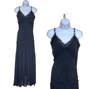 Vintage Nox Prom Dress Maxi Gown XL Black Fairy Goth Ethereal 90s Y2K Bead Vamp